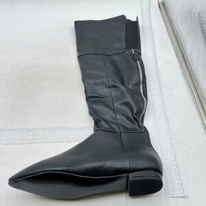 Women Knee High Boots Round Toe Flat Tall Boots Comfort Faux Leather Black
